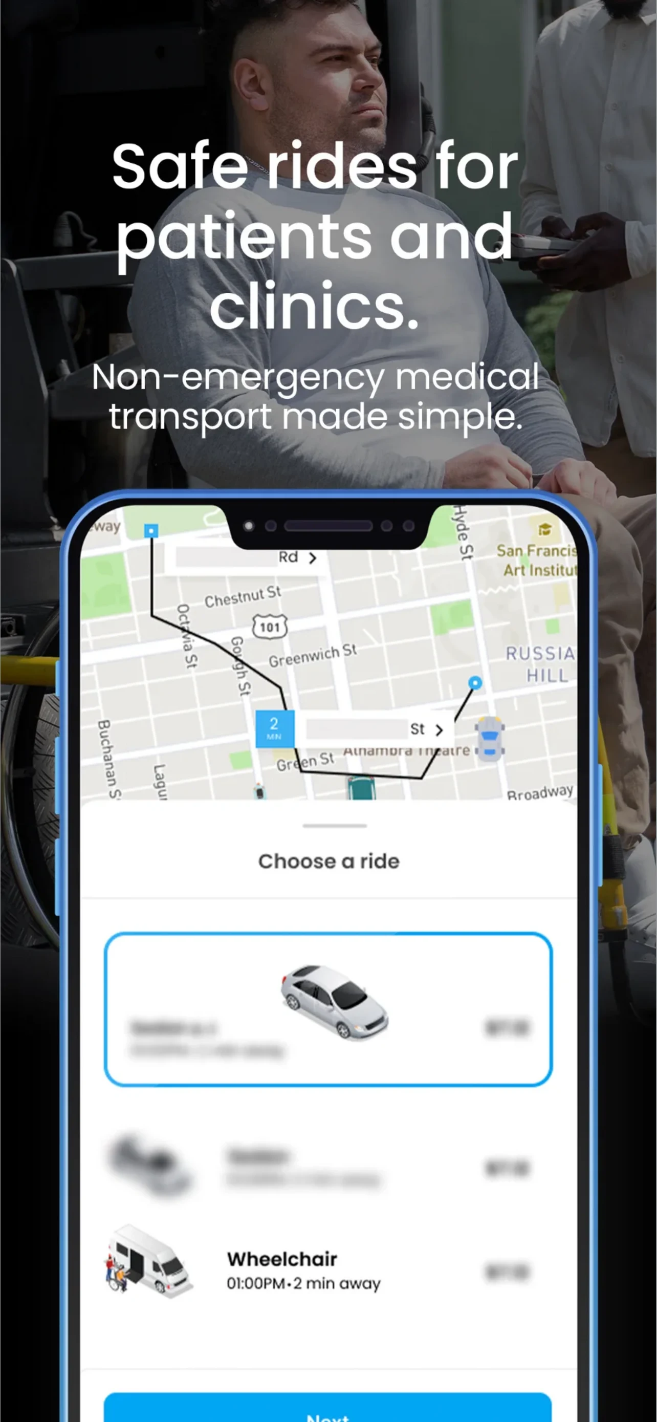 Ebosi rider app: choose a ride for a clinic trip